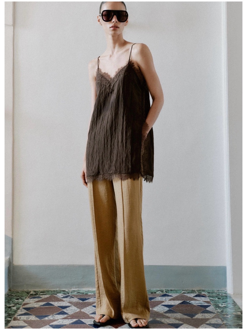 Zara LACE-TRIMMED CAMISOLE TOP